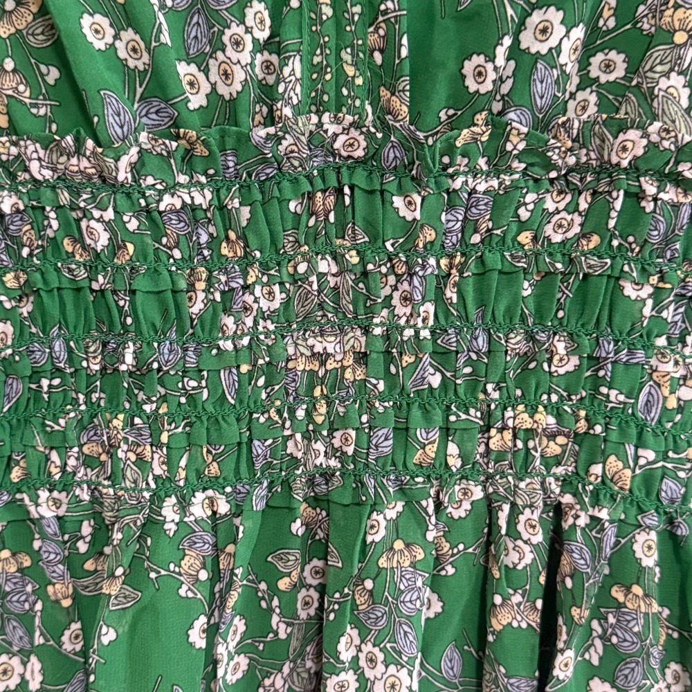 MAX STUDIO Green Floral Print Smocked Waist Long Sleeve Mini Dress Size S - Picture 6 of 12